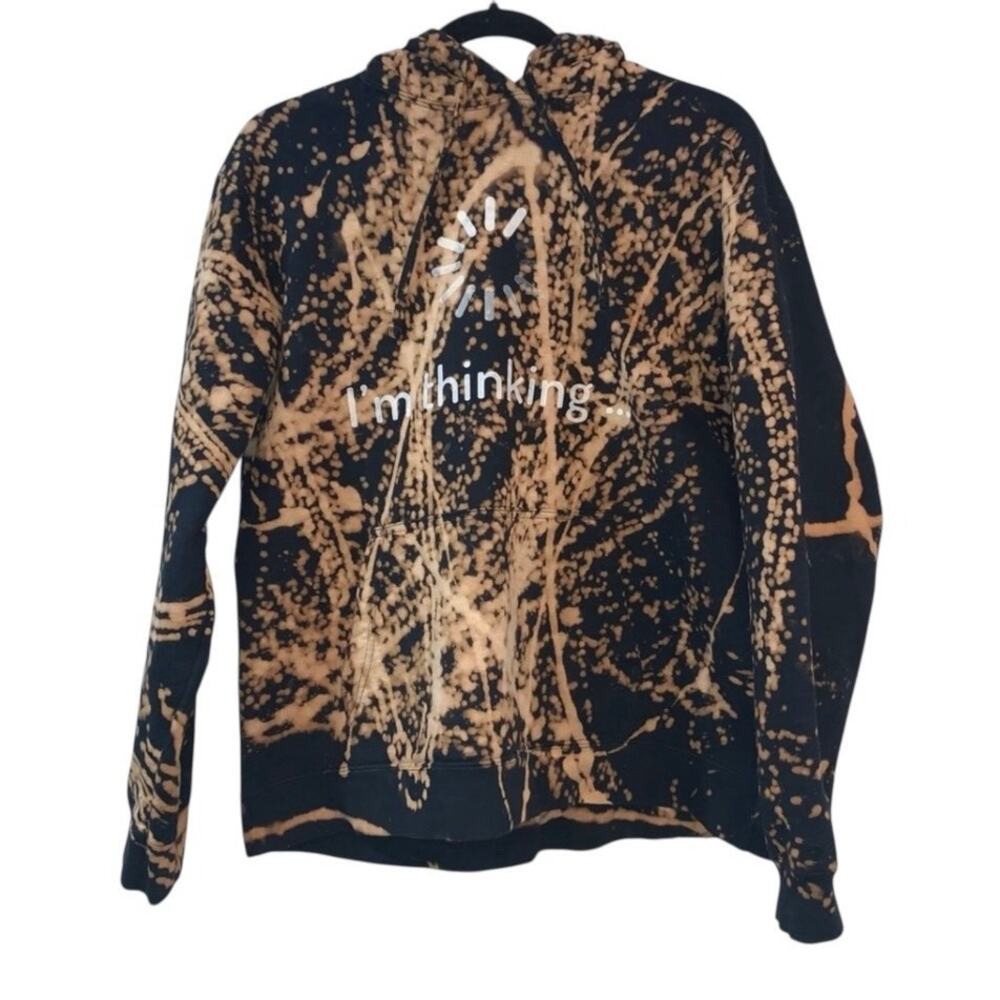 Bleach Splatter “I’m Thinking” Hoodie Black & Tan Pullover